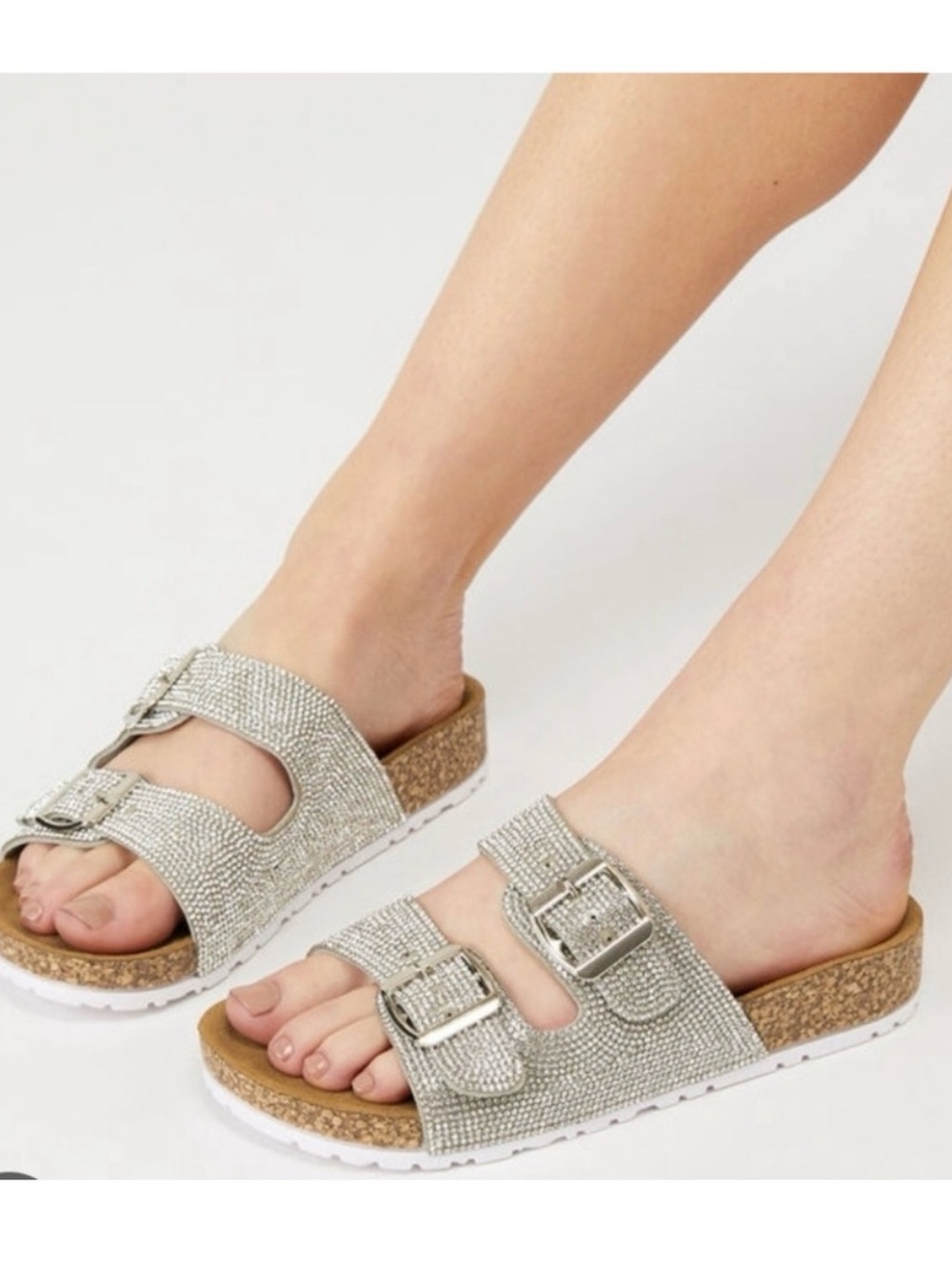 Super Cute NICOLE MILLER Slides with Sparkle Rhinestone Buckles - Sz 8 1/2